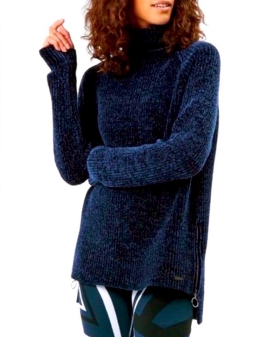 Sweaty Betty Blue Chenille Restore Turtleneck Sweater, Size M